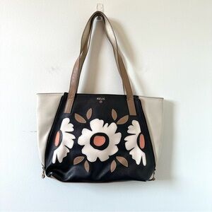 Relic Flower Emma Tote Bag Black Tan Cream